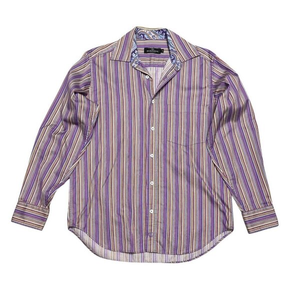 BUGATCHI UOMO Luxury Designer Striped Italian Business Casual Dress Shirt Small - Picture 1 of 6